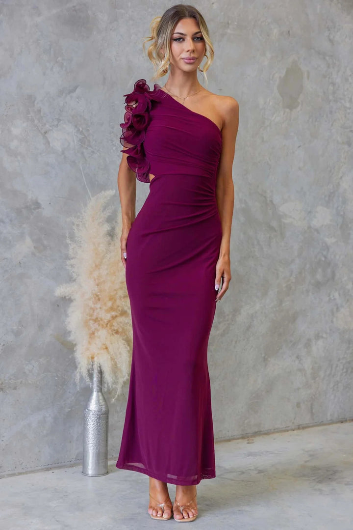 Damer Elegant Flæse Maxi Kjole med Off-Shoulder Design og Skræddersyet Fit