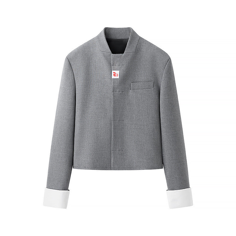 Dame moderne cropped blazerjakke med hvide ærmeklapper Stilla