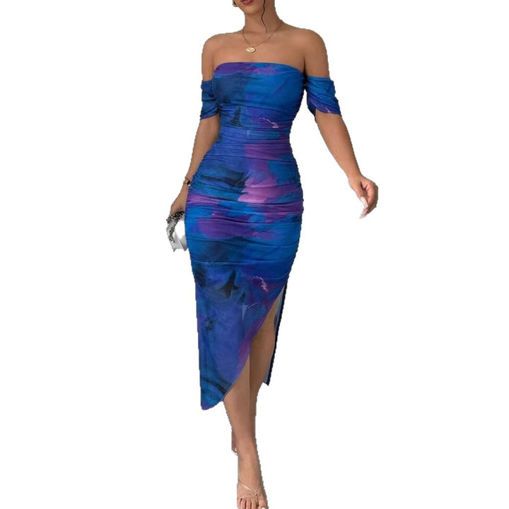 Dame Figurformet Midi-kjole med off-shoulder design og elegant split Skovae