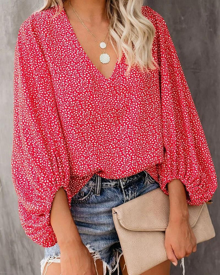 Dame Mode Bluse med voluminøse ærmer og blomsterprint Stilla