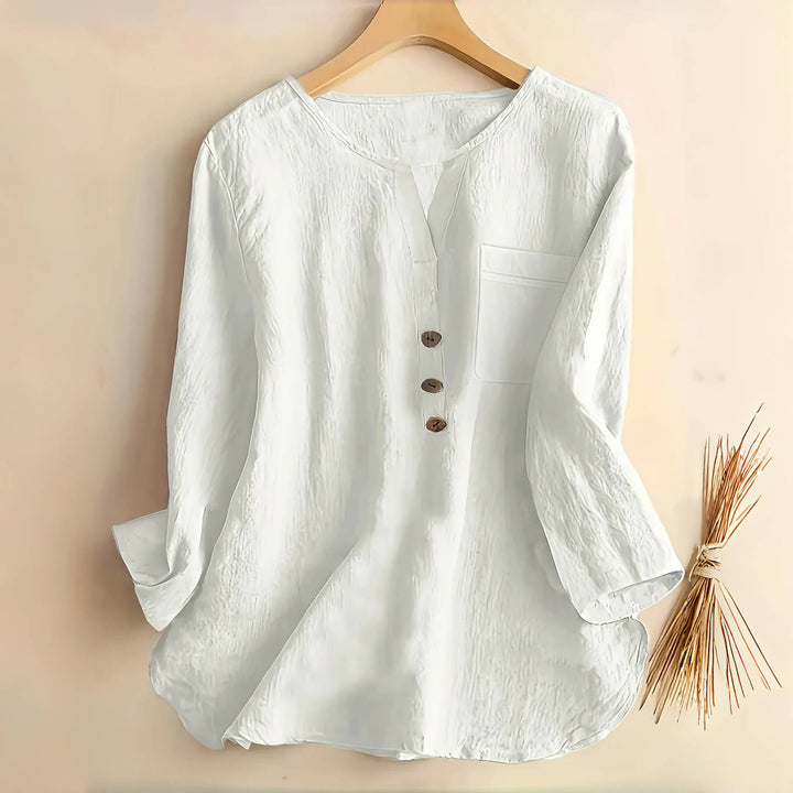 Dame afslappet bluse med knapdesign og lommer Stilla