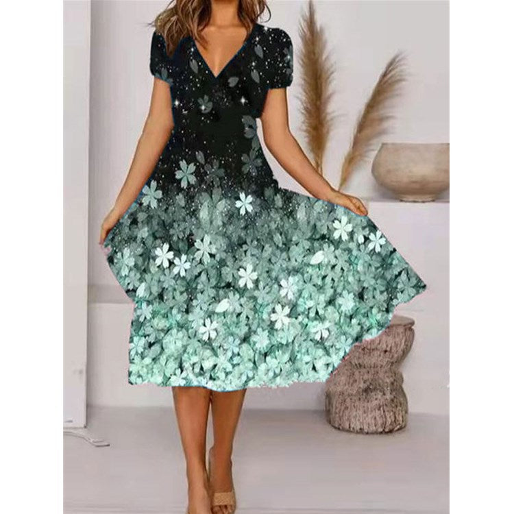 Dame Elegant Vokskjole med blomsterprint og puffærmer Stilla