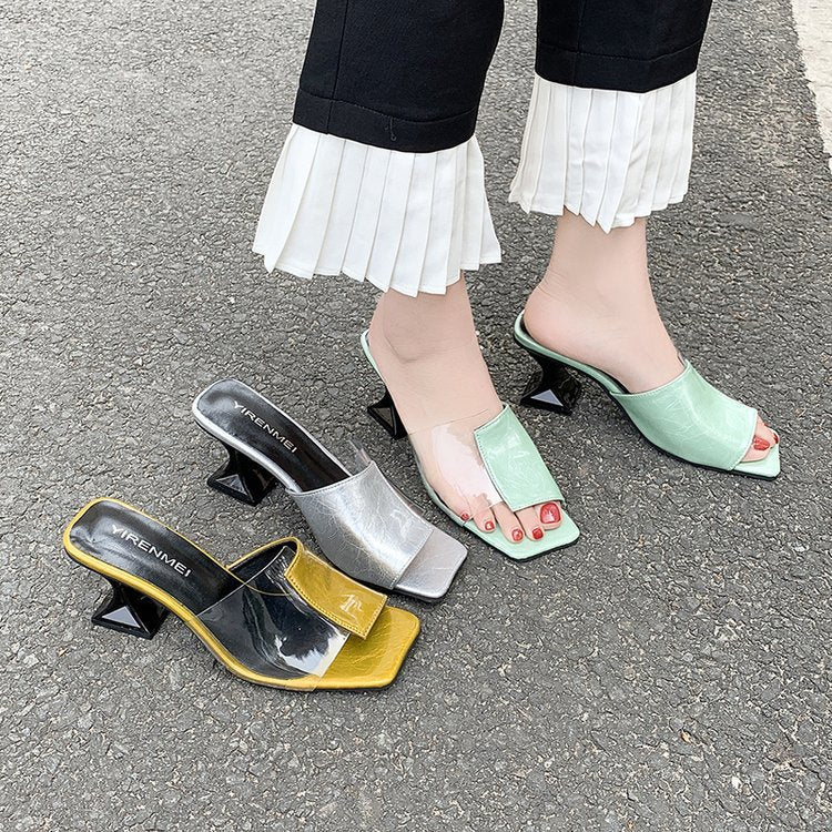 Dame elegante slide-sandaler med glamourøst design og moderigtig blokhæl Stilla