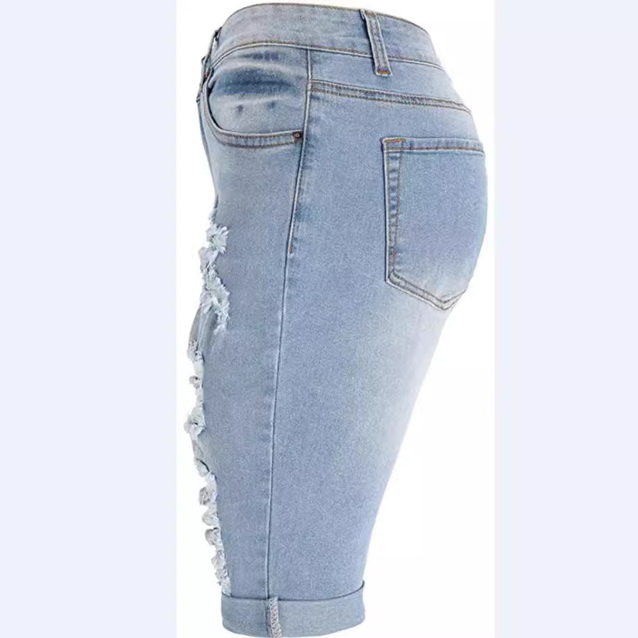 Dame Ripped Jeans-Shorts med Distressed-effekter Stilla