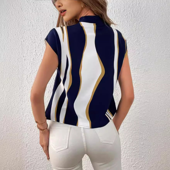 Dame elegant blusenshirt med mode sløjfekrave og grafisk mønster Stilla