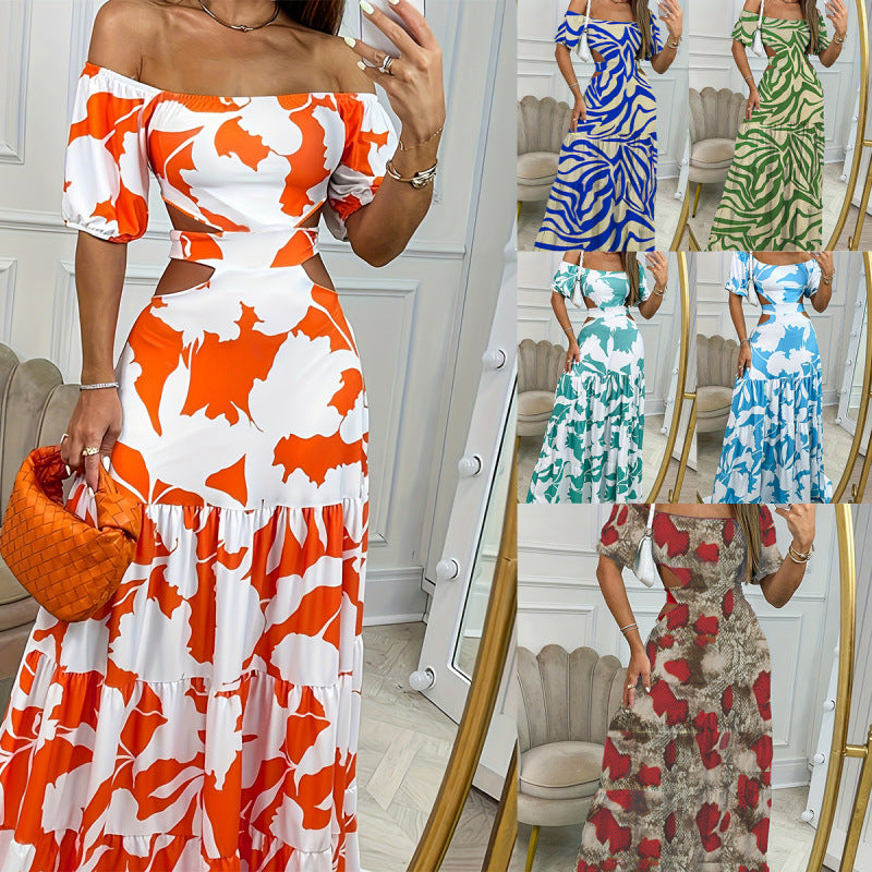 Dame Off-Shoulder Cutout Maxikjole med lagdelt kanten Stilla