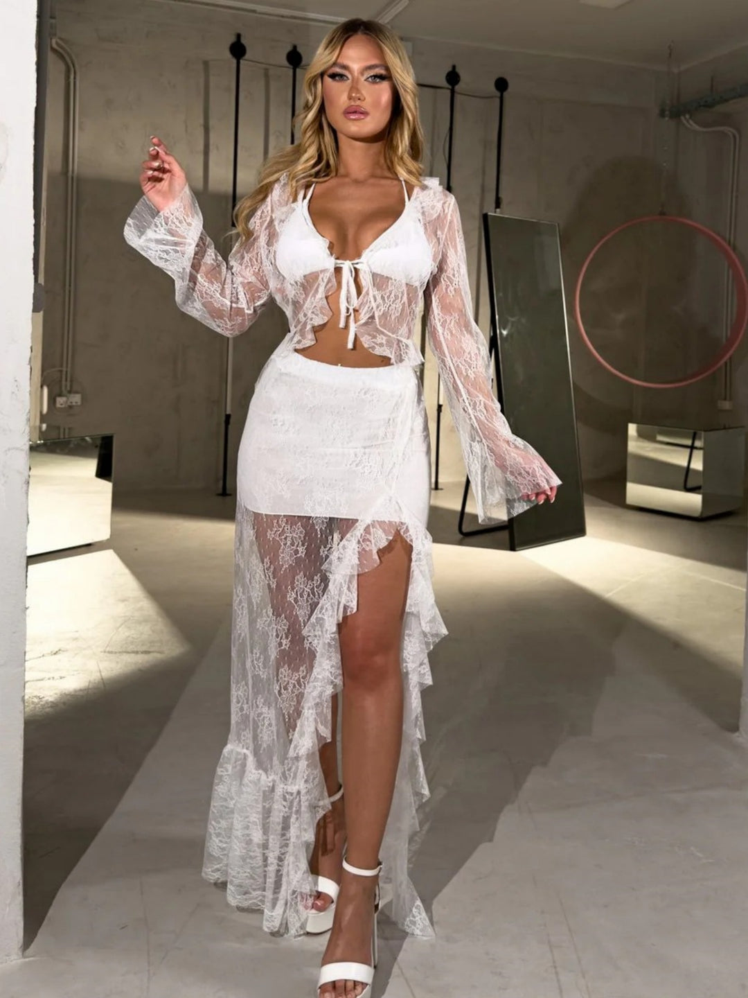 Dame Transparent Spids Bluse med Rynker Stilla
