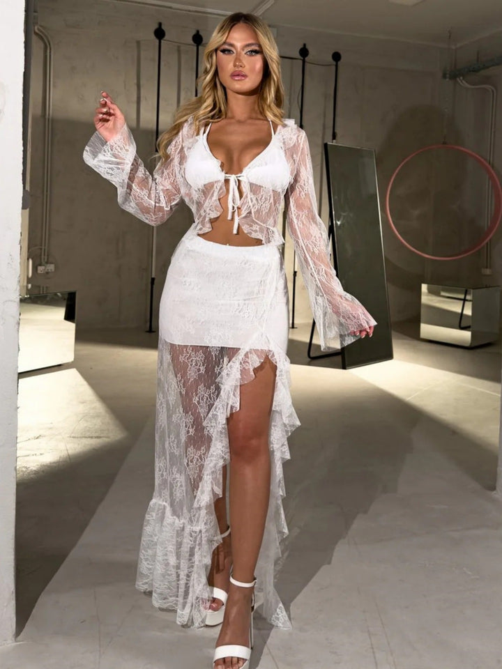 Dame Transparent Spids Bluse med Rynker Stilla