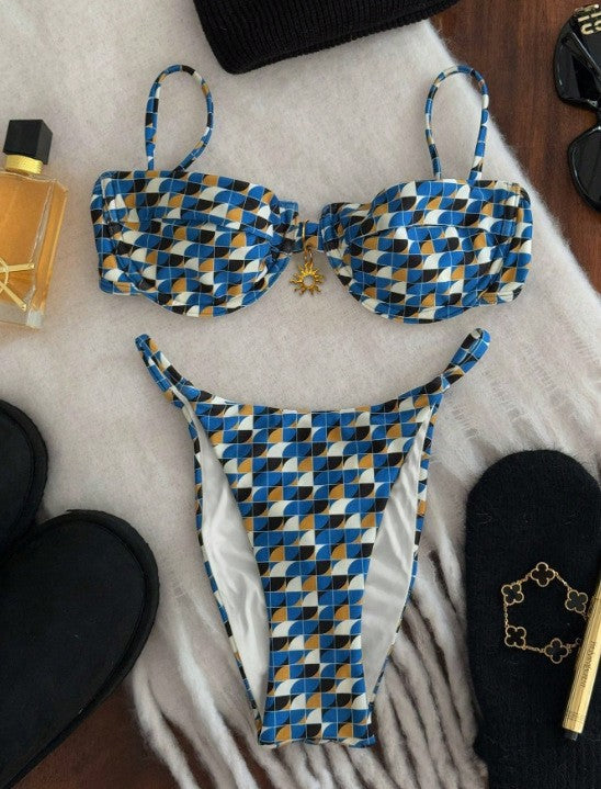 Dame Premium Bikini-sæt med stilfuldt geometrisk mønster Skovae