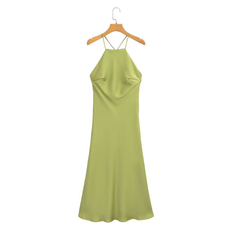 Femme Elegant Slip Maxi Kjole med justerbare Spaghettistropper Stilla