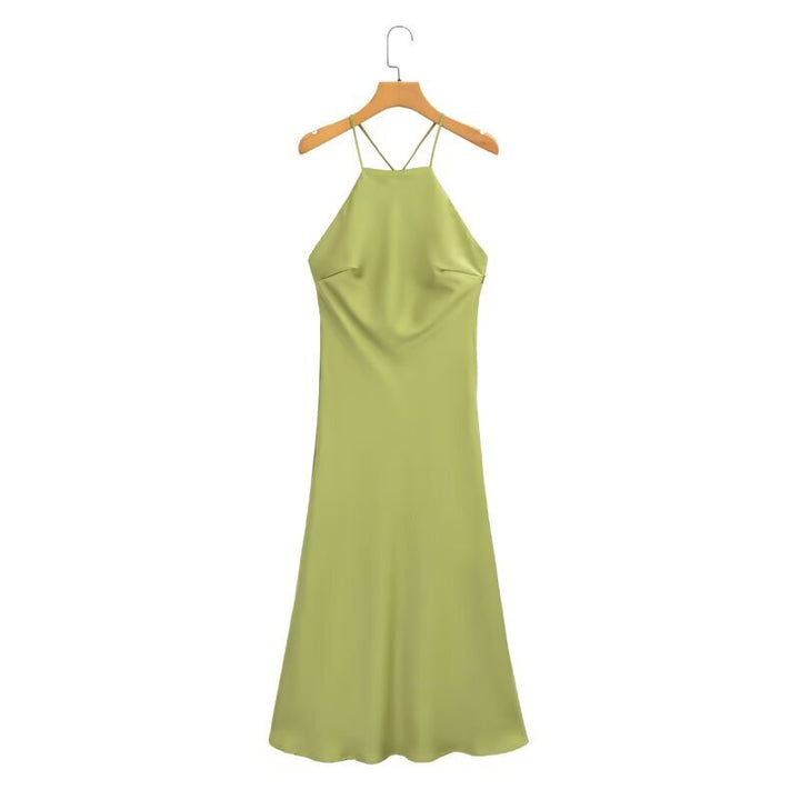 Femme Elegant Slip Maxi Kjole med justerbare Spaghettistropper Stilla