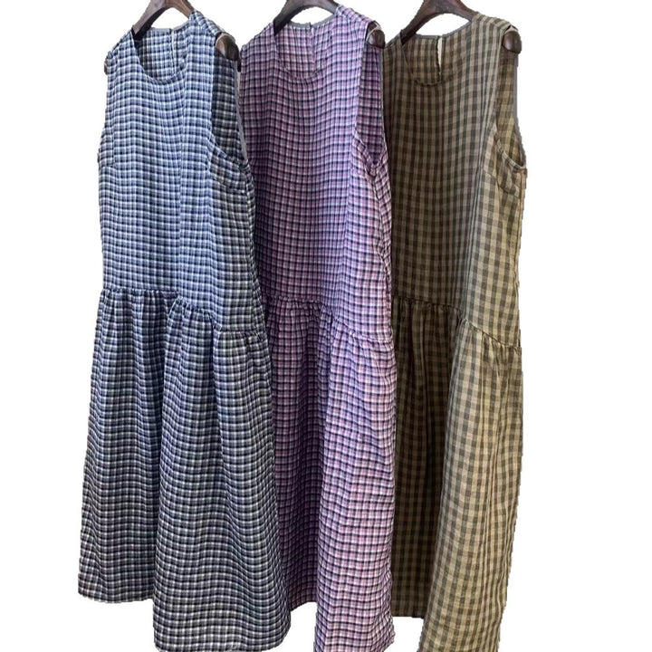 Femme Gingham Check Ærmeløst Kjole Stilla