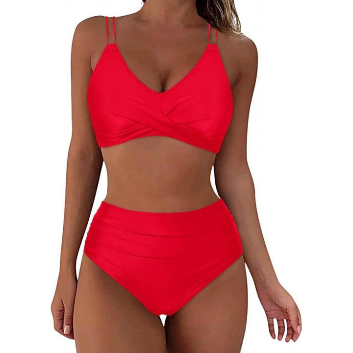 Dame High-Waist Bikini med elegant indpakningsdesign og justerbare stropper Skovae