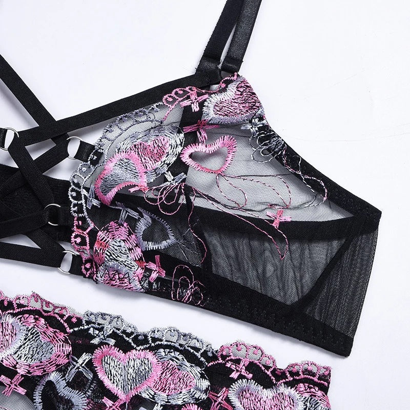 Dame Blomster Lace Stay-up Strømpeholder Lingeri Sæt Stilla 1752572578