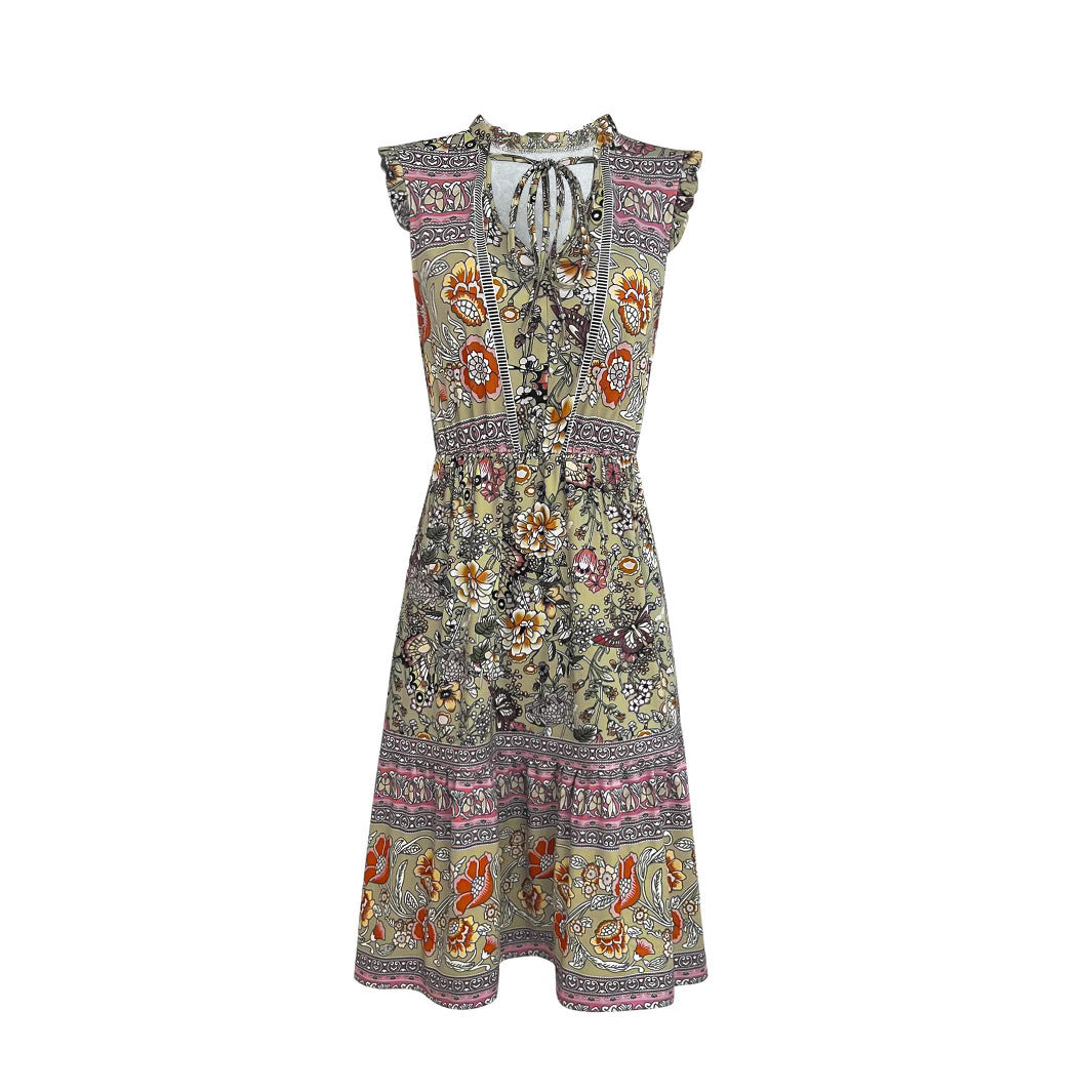 Dame Boho-Chic Maxikjole med blomsterprint og spaghetti-stropper Stilla