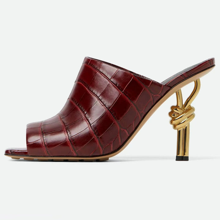 Femme Åbne Tå Chunky Heel Mules med Dekorativ Knote Detalje Stilla