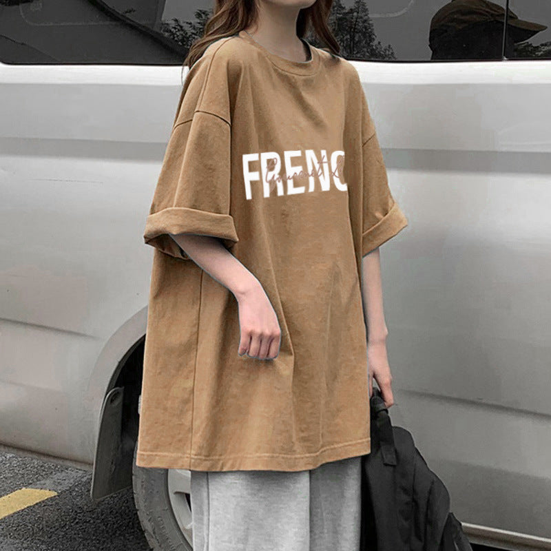 Femme Casual Grafisk Kortærmet T-Shirt med trendy Typografi Stilla