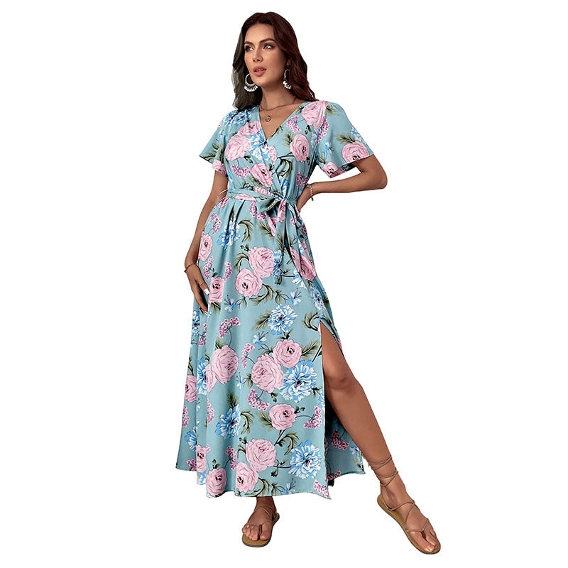 Dame Floral Vakuum-Maxi-Kjole med høj slit Stilla