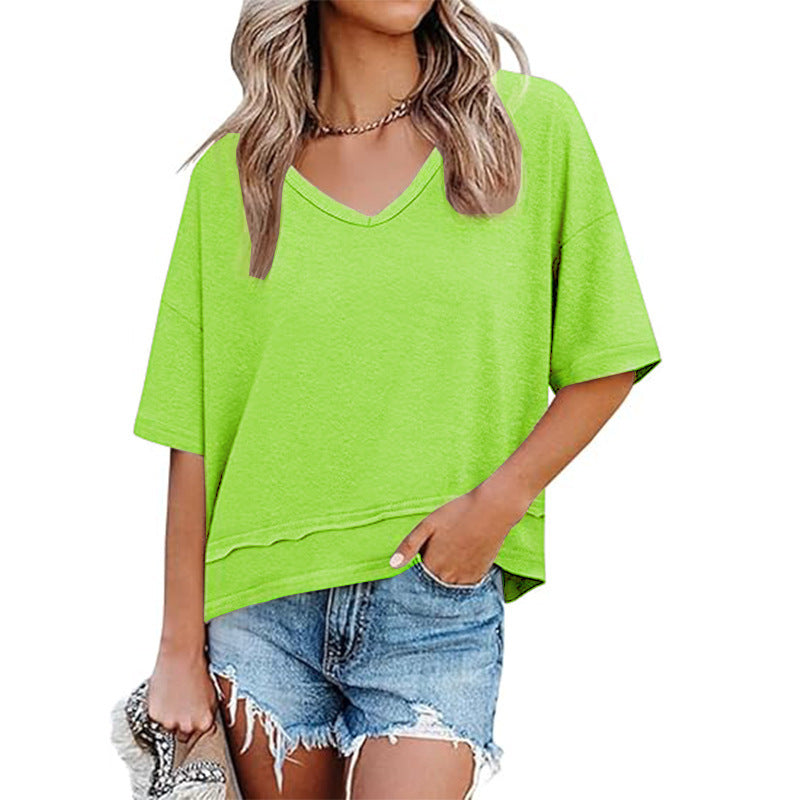 Dame afslappet V-hals oversized T-shirt Stilla