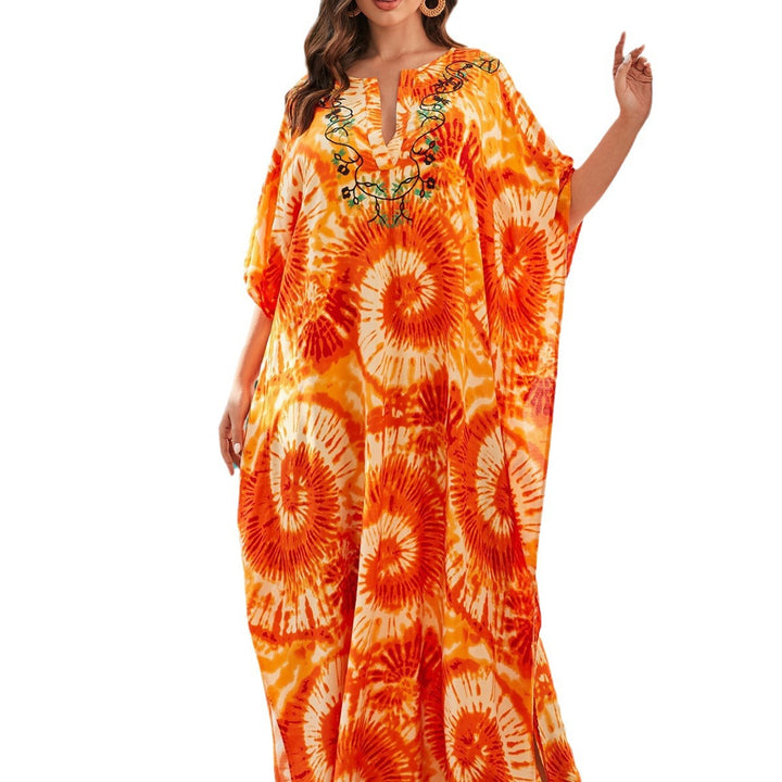 Dame Strandkaftan med kunstnerisk spiral-mønster og luftig silhuet Stilla