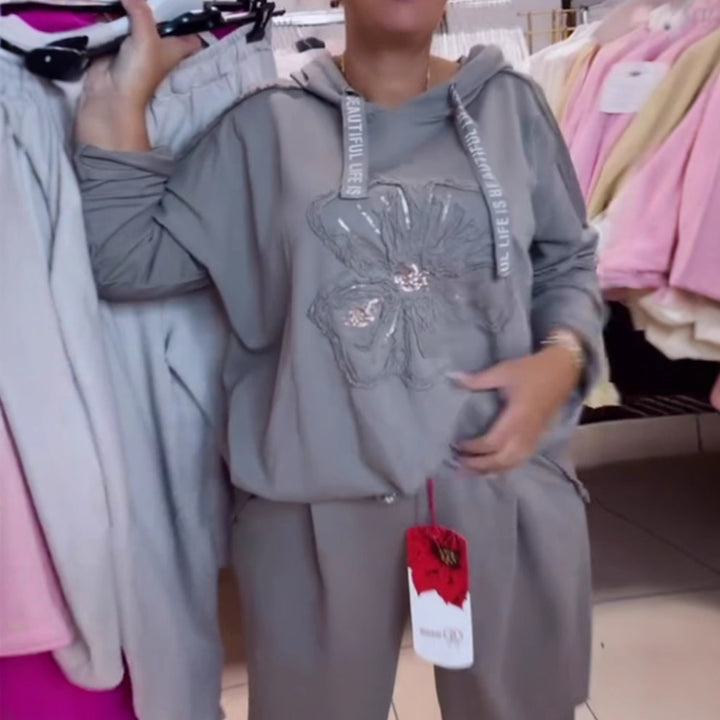 Dame casual hoodie med delikat blomstermønster og høj kvalitets broderi Stilla