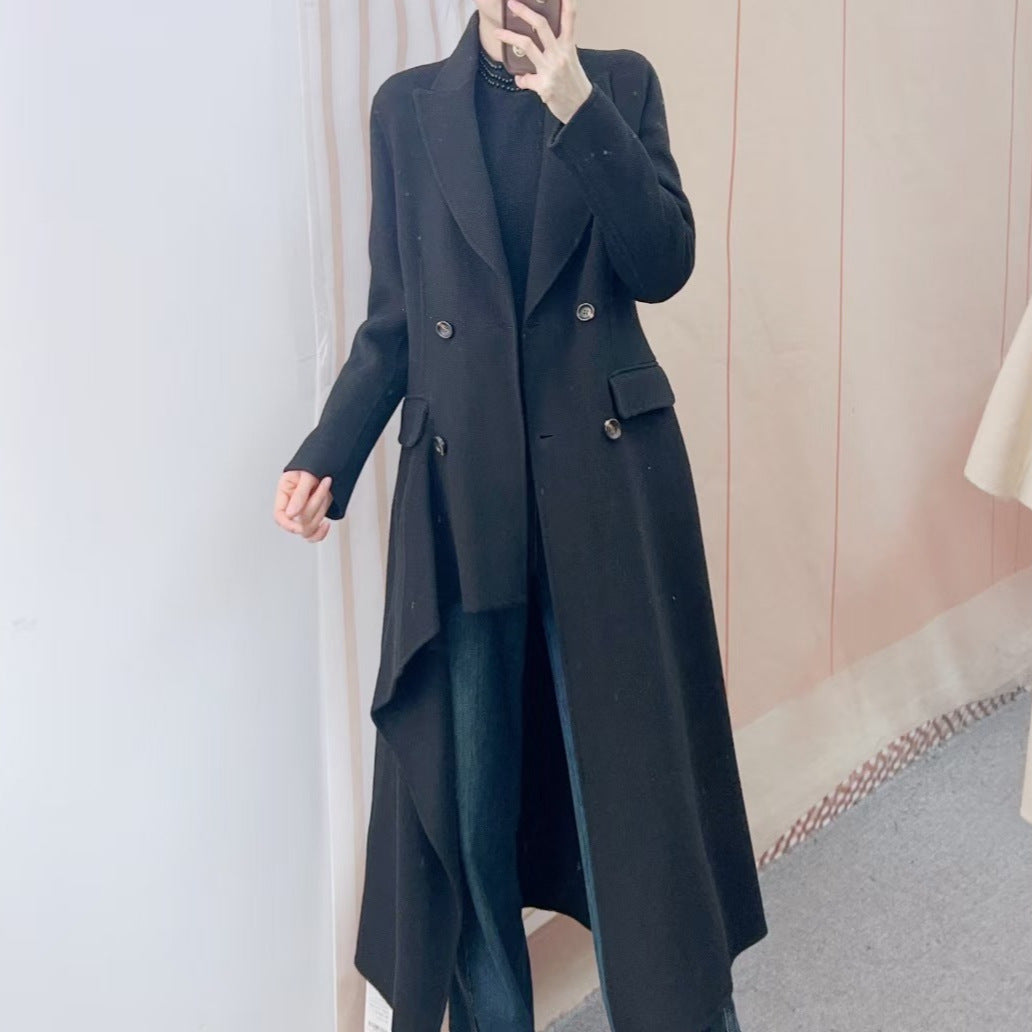 Dame elegant langvarig trenchcoat med dobbelt knaplukning og stilfuld snit Stilla