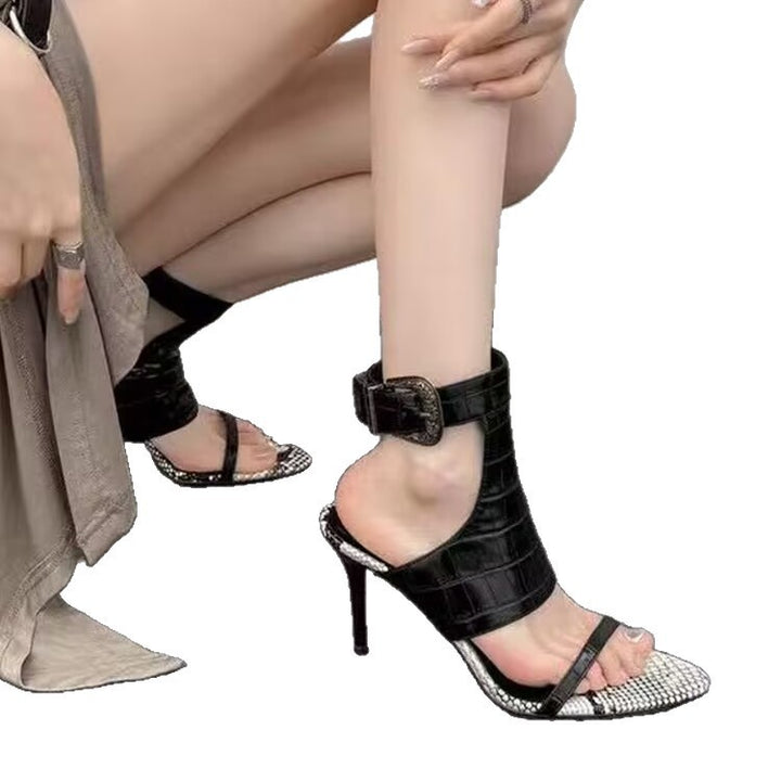 Femme Chic Åben-Tå Stiletto Hæle med Aftagelige Ankelremme Stilla