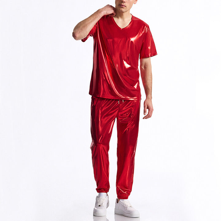 Herre Shiny Metallic Athleisure Sæt Stilla