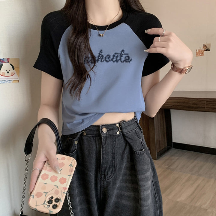 Femme Kontrast Ærme Grafik T-Shirt Stilla