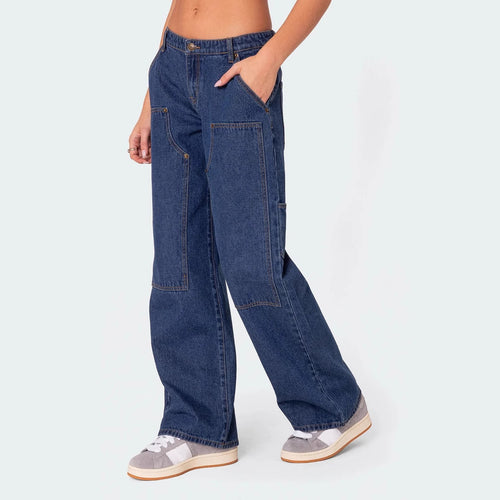 Dame Bredskåret Denim-bukser med praktiske lommer og moderne design Stilla