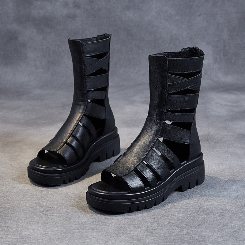 Femme Cut-Out Strappy Ankelstøvler med Chunky Sål Stilla