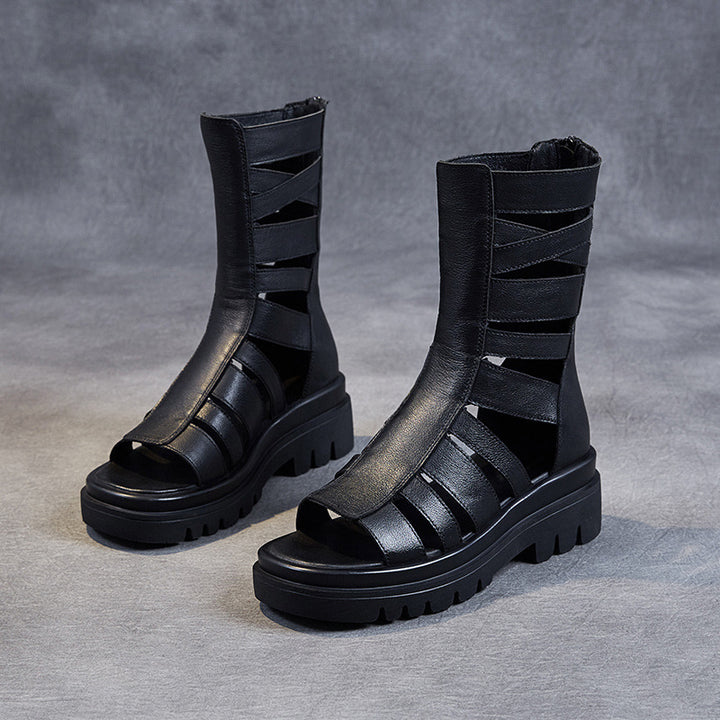 Femme Cut-Out Strappy Ankelstøvler med Chunky Sål Stilla