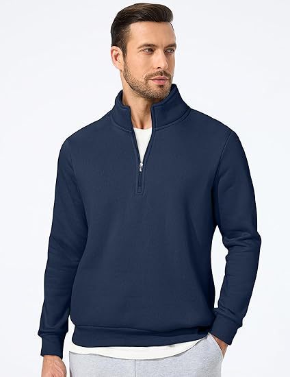 Herresweater med halv lynlås og moderne snit Skovae
