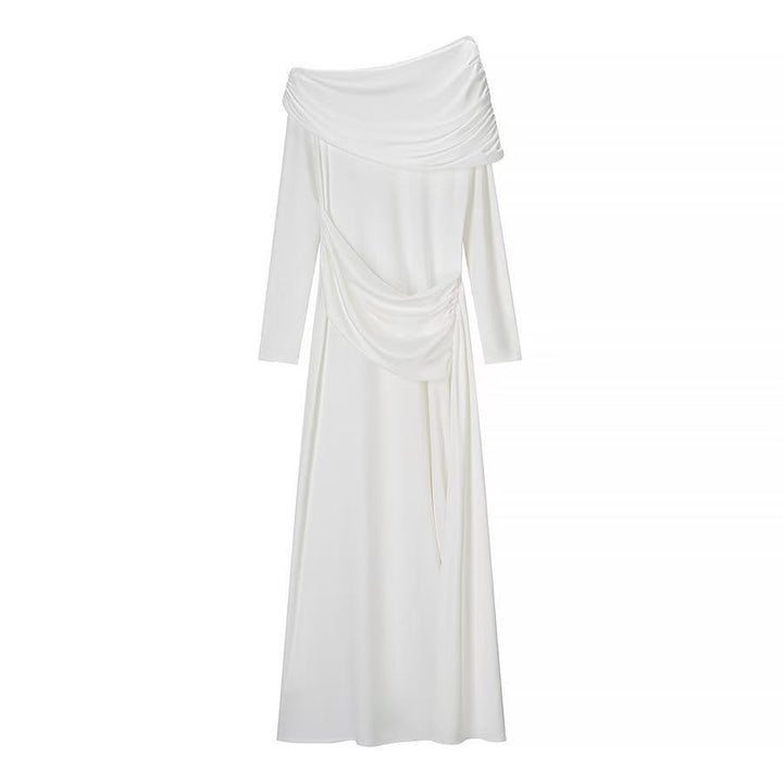 Dame Elegant Off-Shoulder Maxi Kjole med Draperet Detalje Stilla