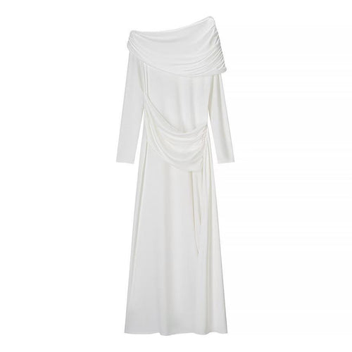 Dame Elegant Off-Shoulder Maxi Kjole med Draperet Detalje Stilla