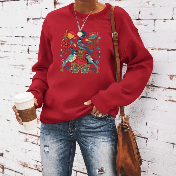 Kvinders sweatshirt med blomsterfuglemotiv og afslappet skæring Stilla