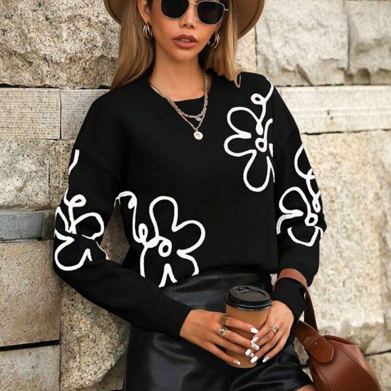 Kvinders fashionable sweater med blomsterapplikationer Stilla