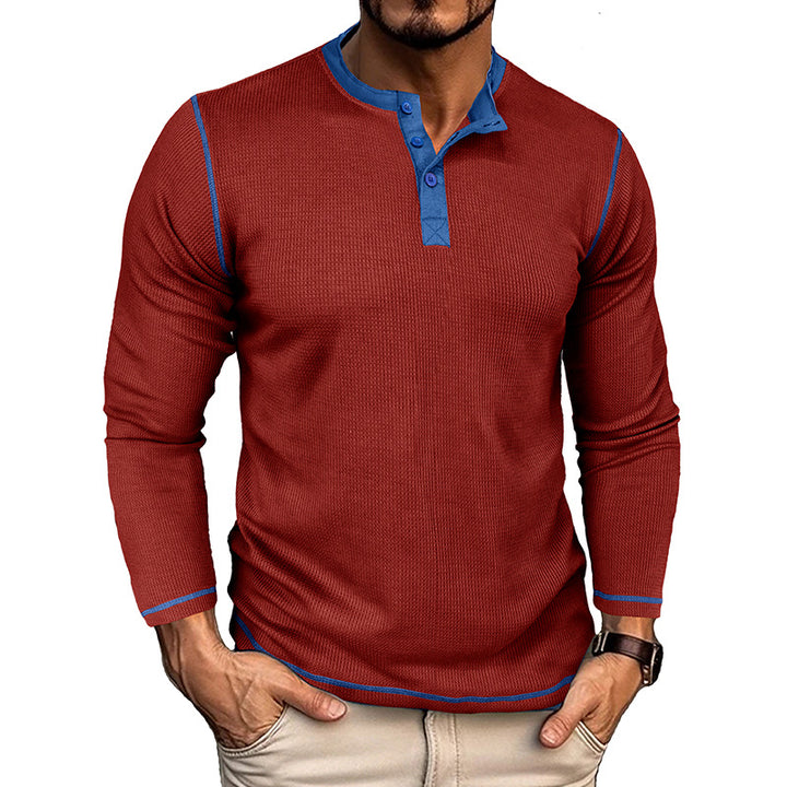 Herrer Langærmet Henley-shirt i åndbart bomuldsblandning med stilfuld kontrastkrave Stilla