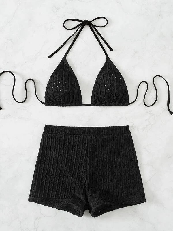 Dame bikini-sæt med højtaljede shorts og vandtæt materiale Stilla
