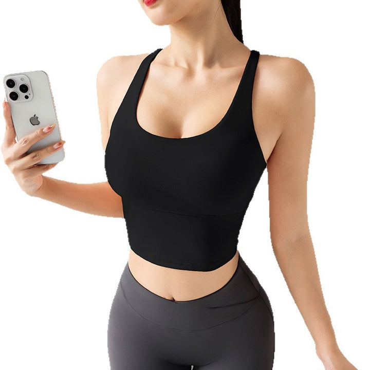 Dame højtydende sport crop top med brede stropper og figurformende snit Stilla