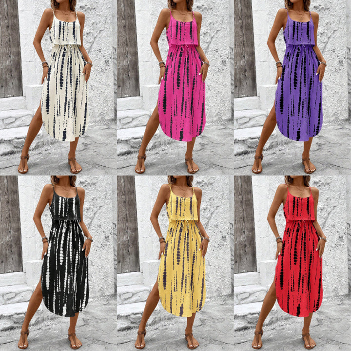 Femme Tribal Print Maxi Kjole med justerbare stropper Stilla