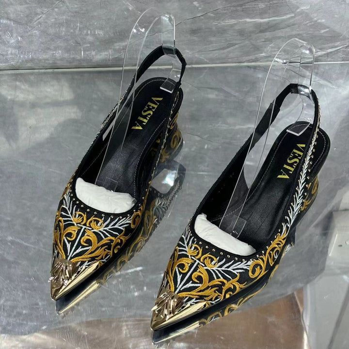 Femme Ornate Spids-Tå Slingback Ballerinas Stilla