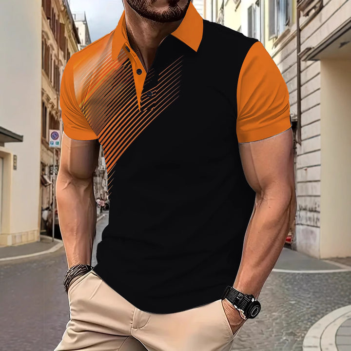 Herrer Poloshirt med moderne dynamisk stribemønster og åndbart stof Stilla