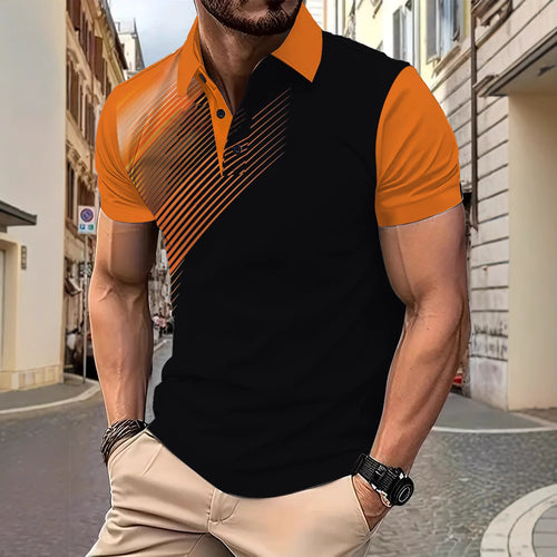 Herrer Poloshirt med moderne dynamisk stribemønster og åndbart stof Stilla