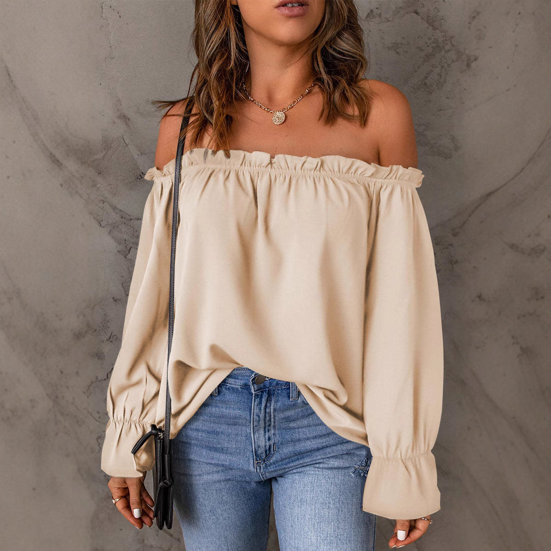 Dame Off-Shoulder Bluse med flæsedetaljer og elastiske ærmer Stilla