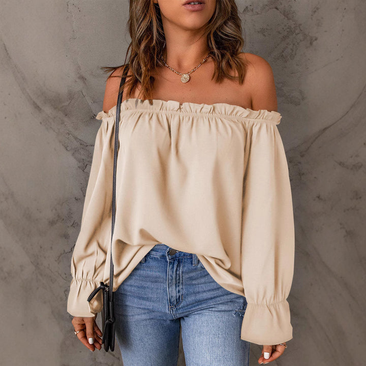 Dame Off-Shoulder Bluse med flæsedetaljer og elastiske ærmer Stilla