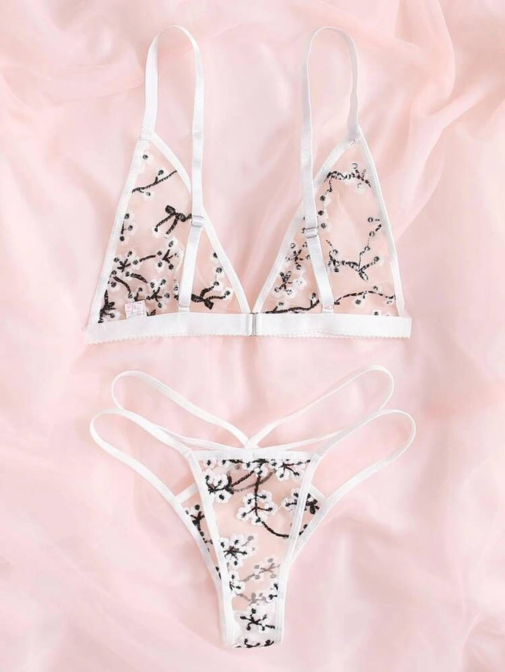 Dame Floral Bestikset Trekant-Bralette og String-Sæt Stilla