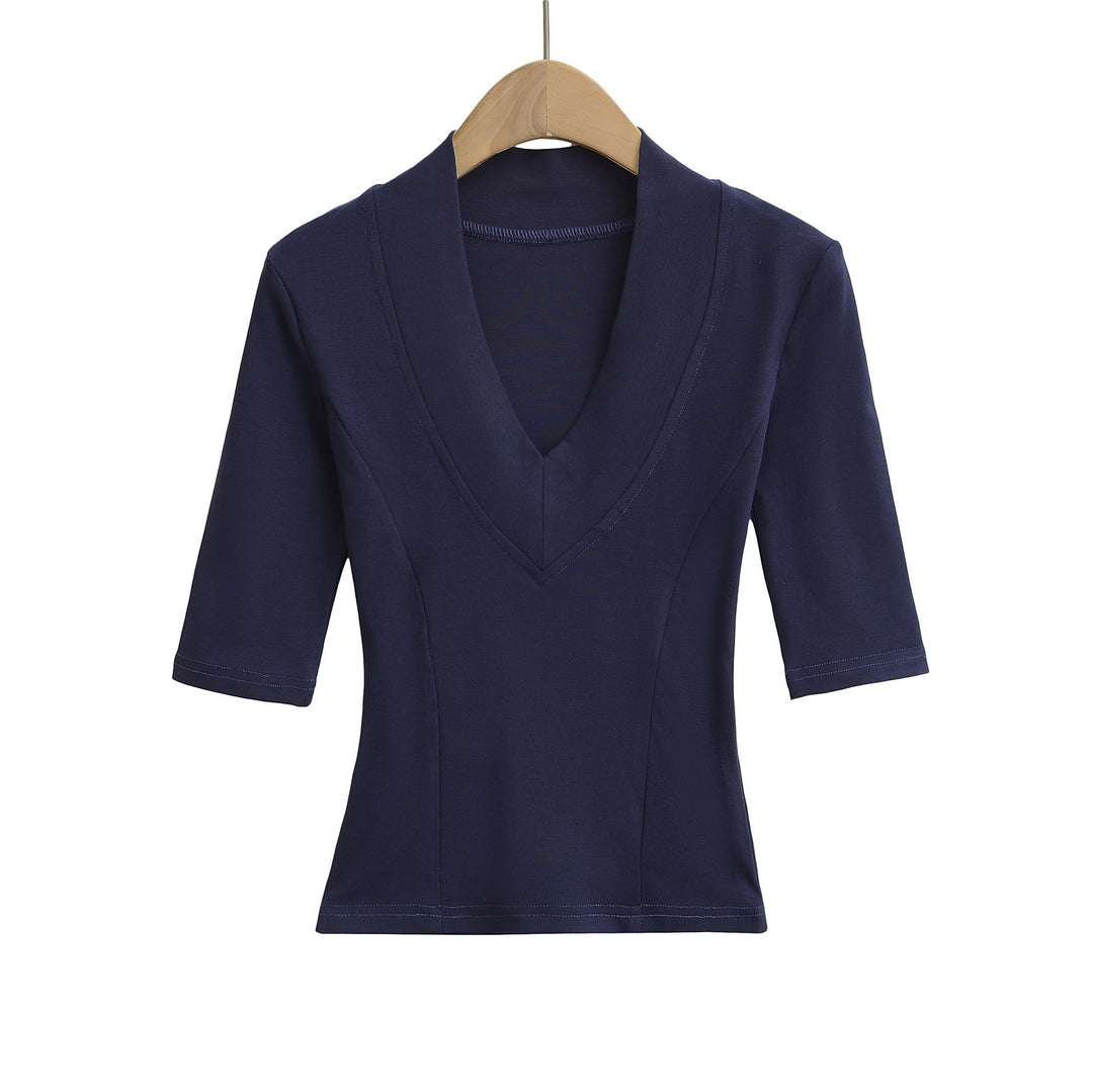 Dame elegant bluse med dyb V-hals og korte ærmer Stilla