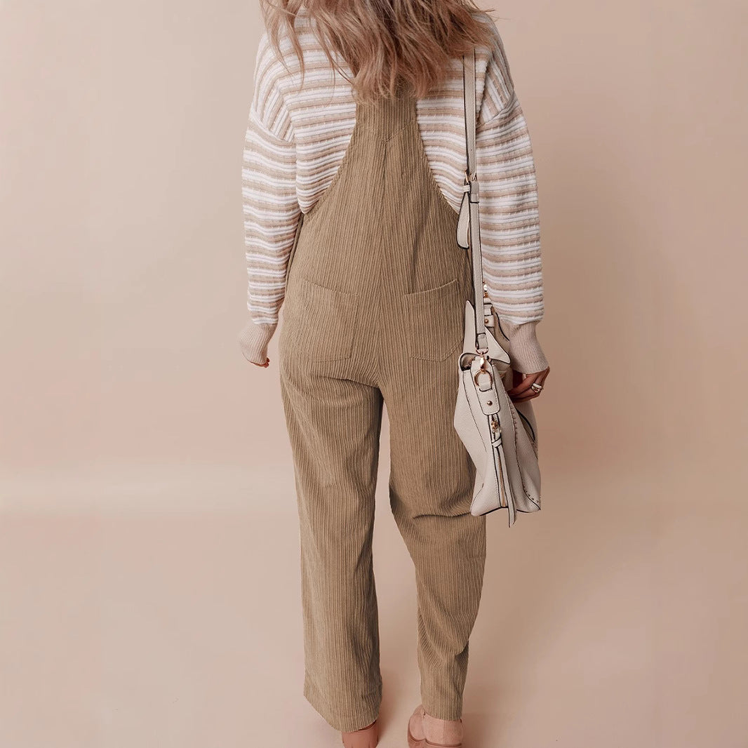 Dame Casual Cord Overall med Lomme og Justerbare Stropper Stilla