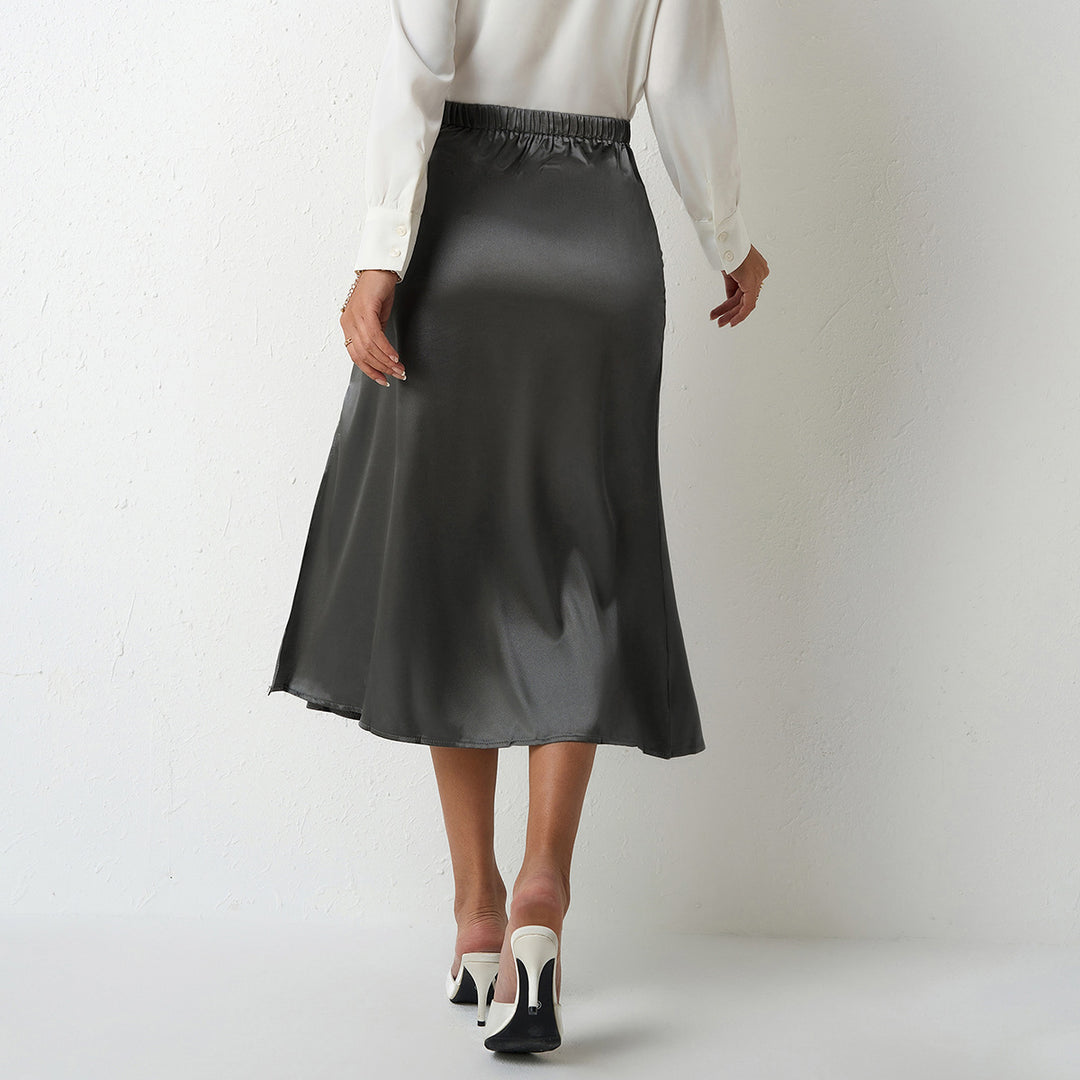 Dame elegant midi nederdel med flydende snit og satin-finish Skovae